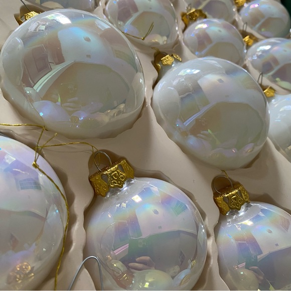 24 Iridescent White Glass Christmas Ball Holiday Ornaments - Picture 3 of 3